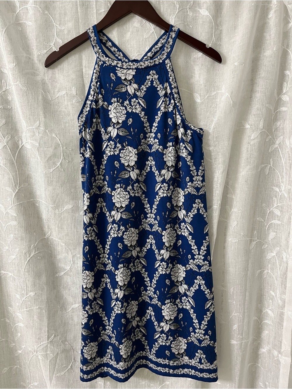 Max Studio Navy and White Floral Midi Dress Size S